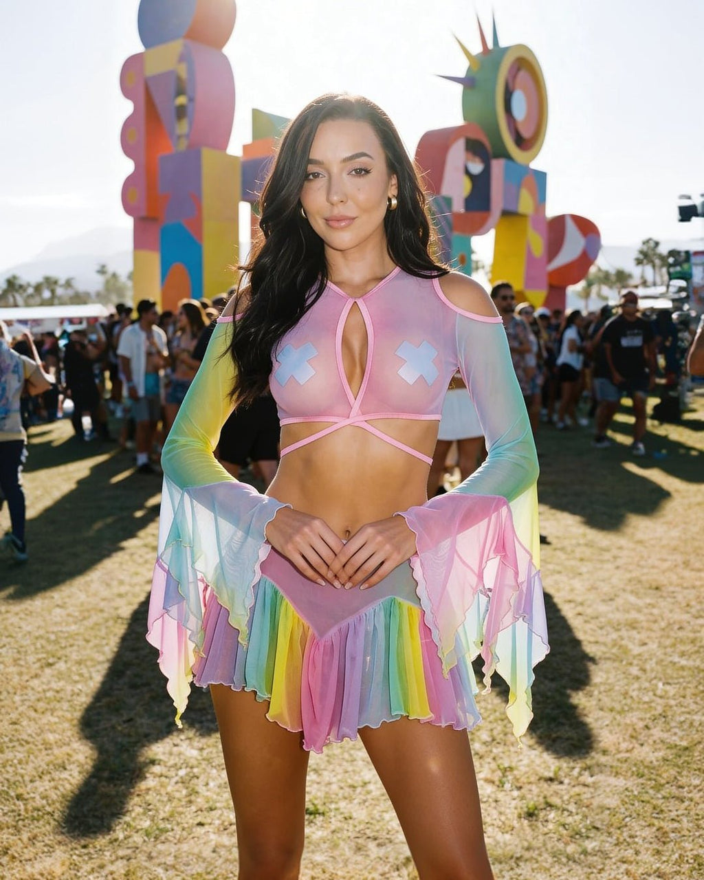 Rainbow Mesh Flow Top & Skirt Set - Melted Glam LLC