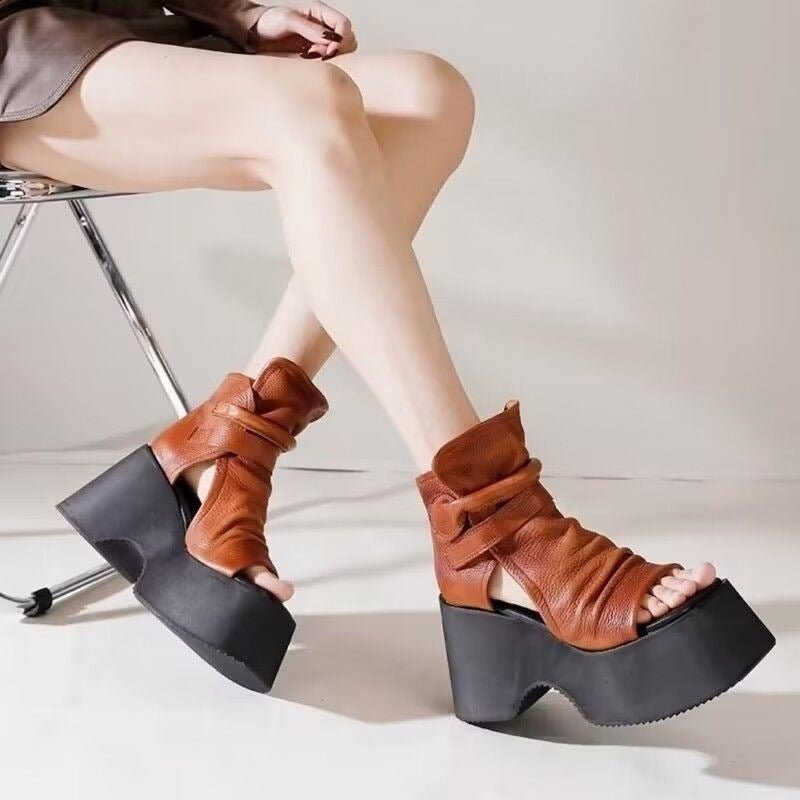 Women's Retro Platform Round Toe High Top Sandals - Korean Style Open Toe Summer Shoes -Women's Shoes- Melted Glam LLC