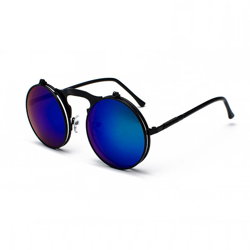 Luxury Retro Vintage Steampunk Flip Retro Round Metal Frame Sunglasses for Men and Women Brand Designer Circle Glasses Oculos Leon sunglasses -STS9NC17061VOFP- Melted Glam LLC