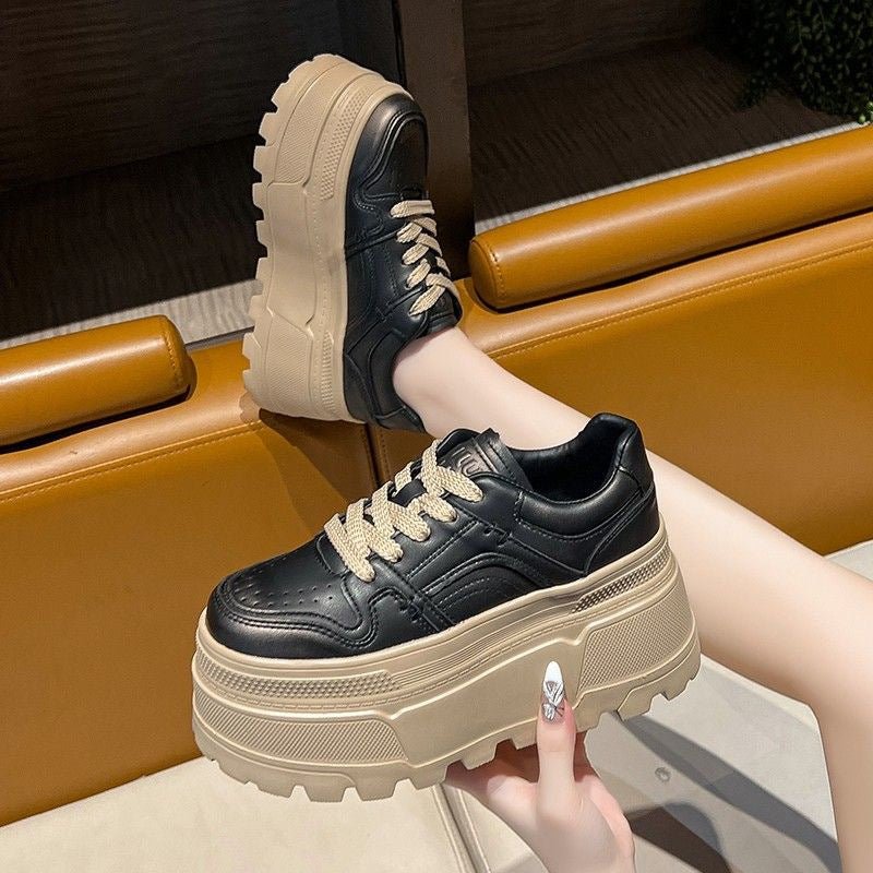 Women's Platform Sneakers Height Increasing Chunky Shoes White Black -Women's Shoes- Melted Glam LLC
