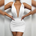 Sexy Hot Girl Fashionable Deep V-neck Halter Lace-up Backless Pleated Dress -Dress- Melted Glam LLC