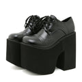 Women's Round-Toe Waterproof Platform Chunky-Heel Lace-Up Shoes | Black PU Leather -Women's Shoes- Melted Glam LLC