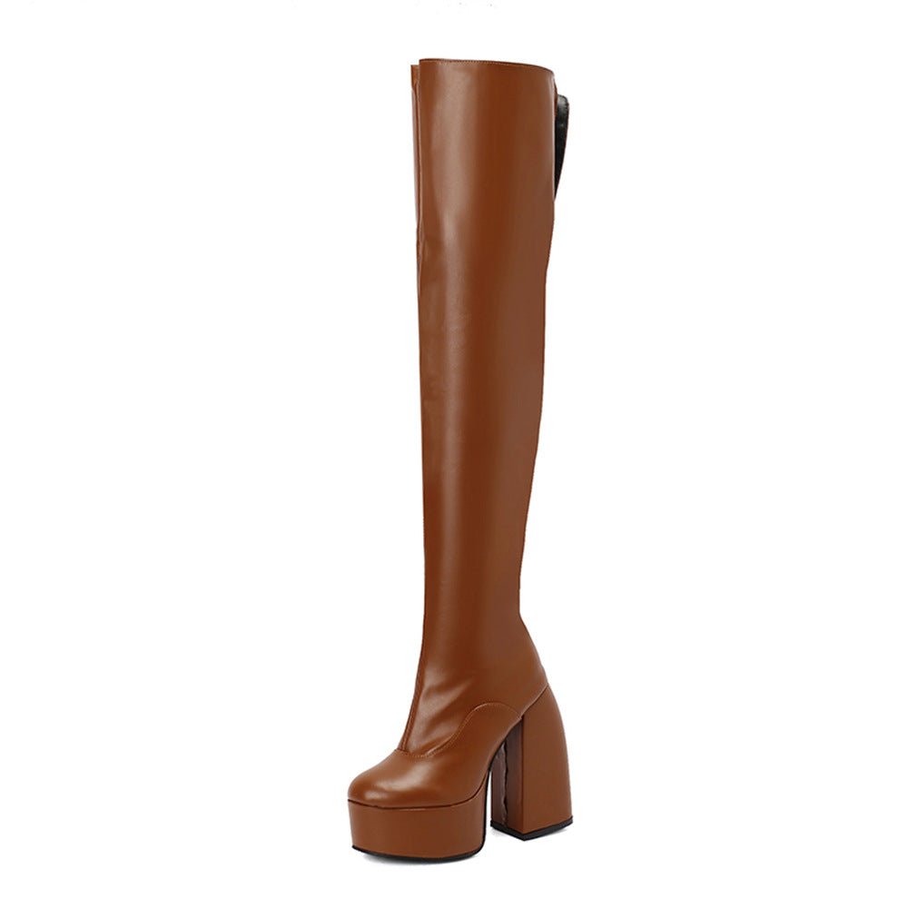 Women's Over-the-Knee Boots - Chunky Heel Platform Boots with Waterproof Design -Women's Shoes- Melted Glam LLC