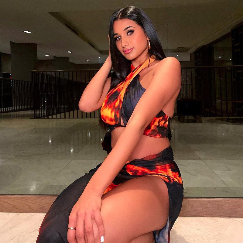 Personalized Printed Sexy Halter Slit Dress -Dress- Melted Glam LLC