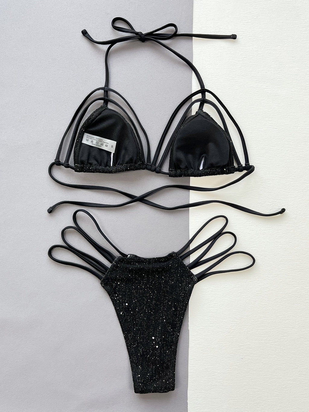 Glitter Halter Neck Strappy Two-Piece Bikini Set -Bikini Set- Melted Glam LLC