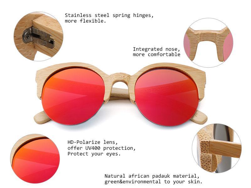 Elegant Wooden Design Classic Sunglasses Design Stylish Popular Wooden Sunglasses For Men & Women Round Bamboo Glasses Mirror Sun Glasses Retro Glasses -Sunglasses- Melted Glam LLC