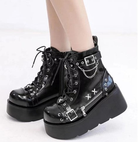 Women's Chunky Round-Toe Dr Martens Style Platform Boots | Side Zipper Wedge Heel -Women's Shoes- Melted Glam LLC