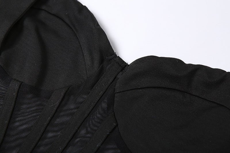 Back Mesh Pierced Air Quality Temperament Slit Dress -Dress- Melted Glam LLC