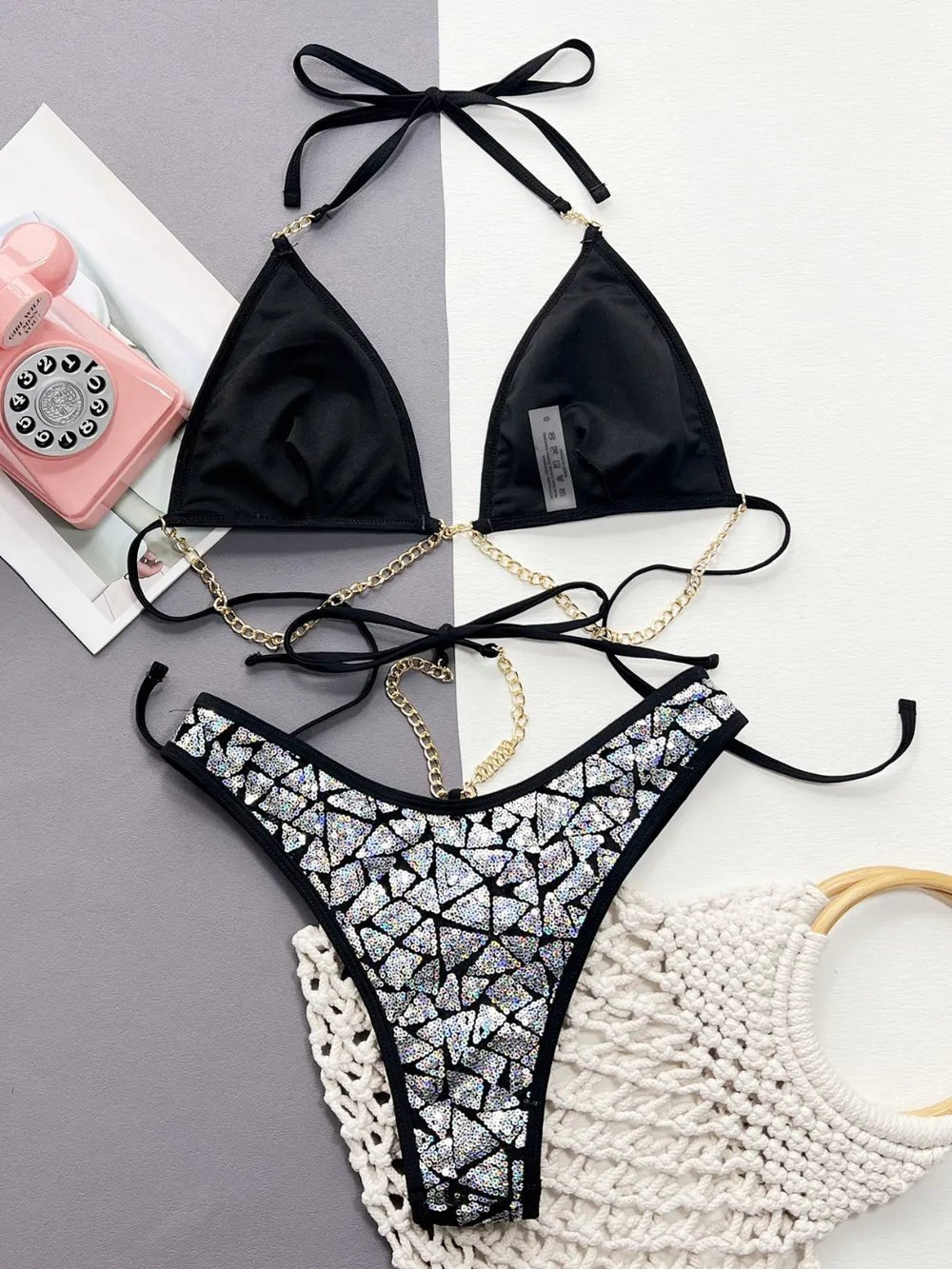 Sequin Halter Neck Two-Piece Bikini Set -Bikini Set- Melted Glam LLC