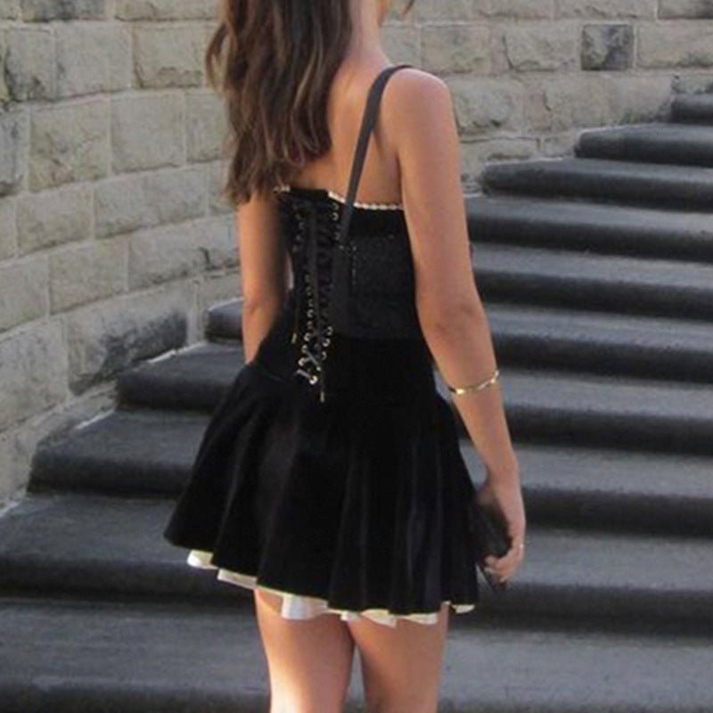 European And American Hot Girl Sexy Lace Pleated Lace-up Sleeveless Short Vest Dress -Dress- Melted Glam LLC