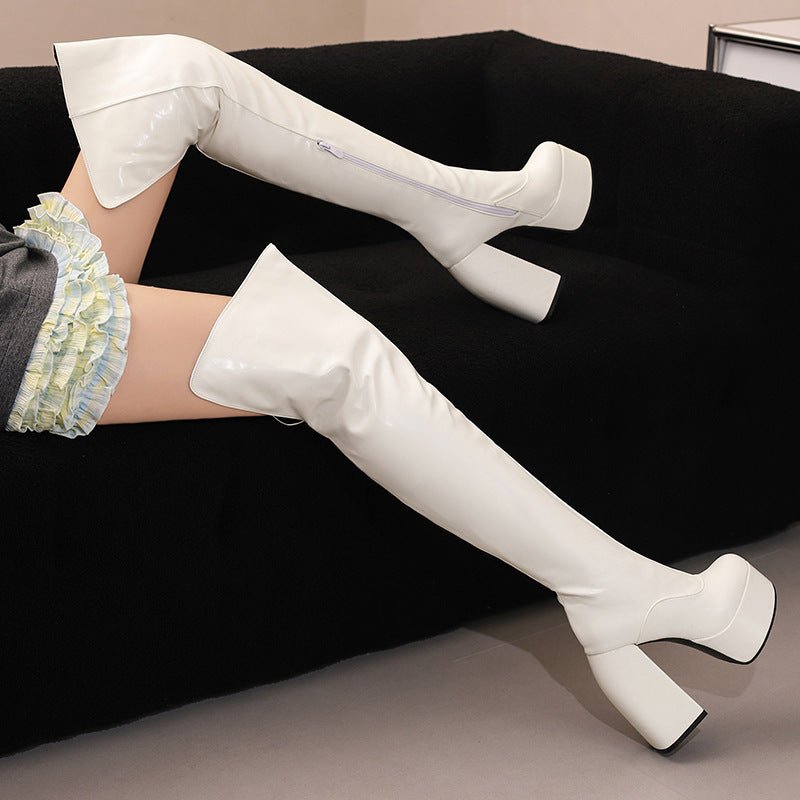 Women's Over-the-Knee Boots - Chunky Heel Platform Boots with Waterproof Design -Women's Shoes- Melted Glam LLC
