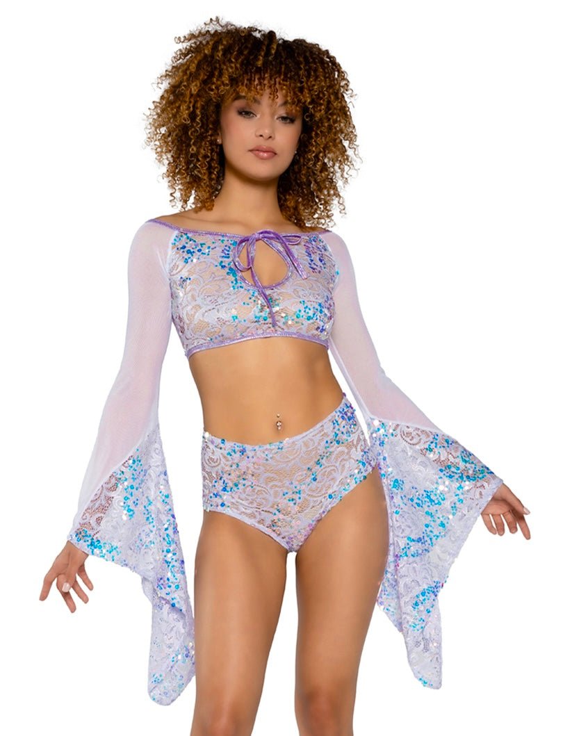 Fishnet/Mesh Sequin Flair Sleeve Top -Volume 11- Melted Glam LLC