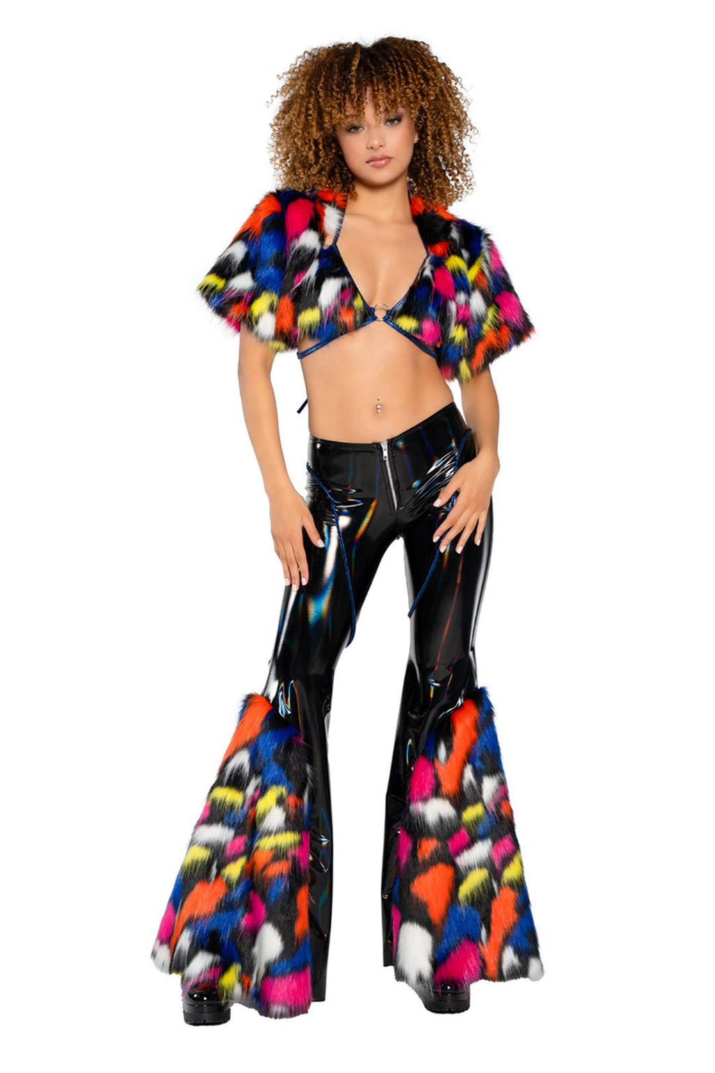Holo PVC/Faux Fur Bell-Bottom Pant -Volume 11- Melted Glam LLC