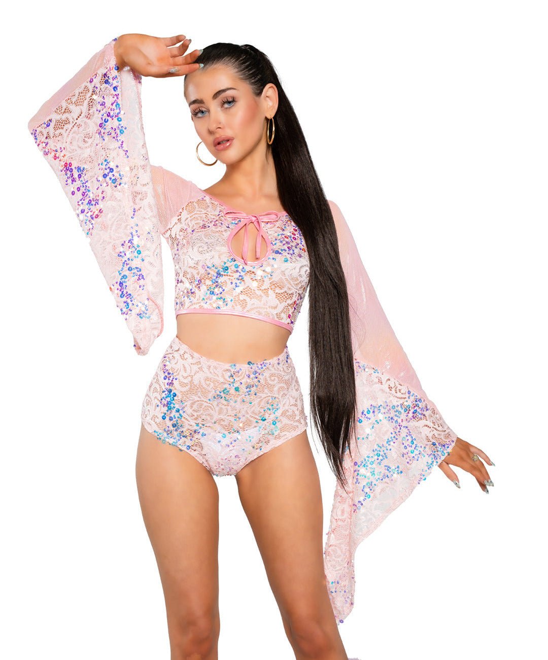 Fishnet/Mesh Sequin Flair Sleeve Top -Volume 11- Melted Glam LLC