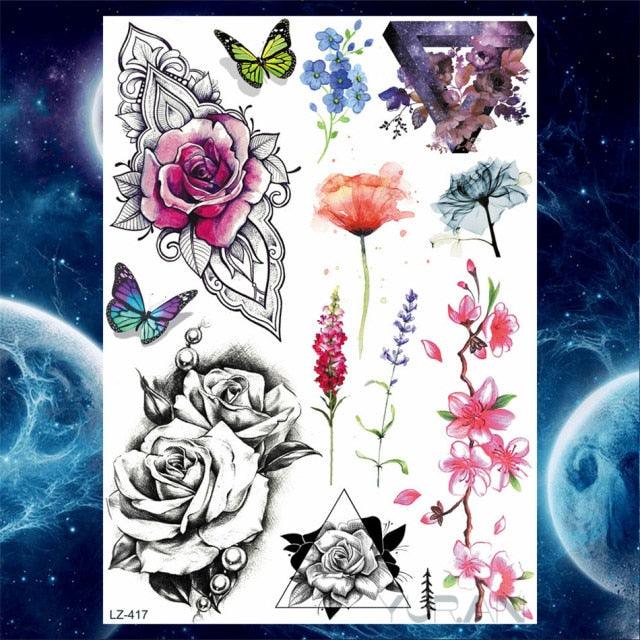 Luxury Colorful Flower Lavender Waterproof Temporary Tattoos Animals Arm Chest Tattoo Stickers Elegant Summer Style For Womens Mens -Temporary tattoos- Melted Glam LLC
