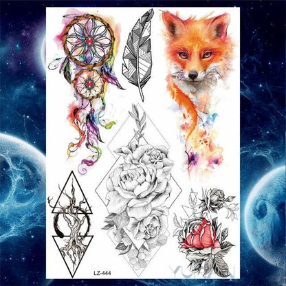 Luxury Colorful Flower Lavender Waterproof Temporary Tattoos Animals Arm Chest Tattoo Stickers Elegant Summer Style For Womens Mens