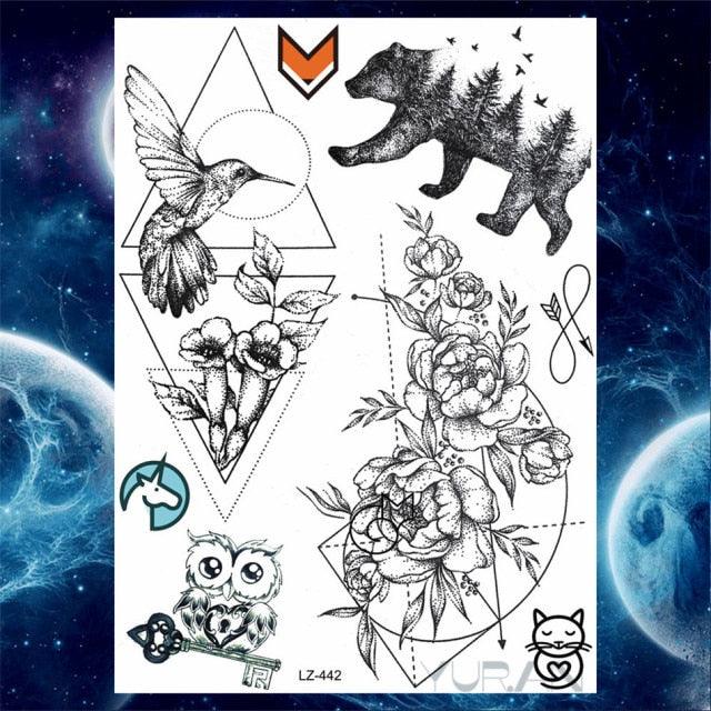 Luxury Colorful Flower Lavender Waterproof Temporary Tattoos Animals Arm Chest Tattoo Stickers Elegant Summer Style For Womens Mens -Temporary tattoos- Melted Glam LLC