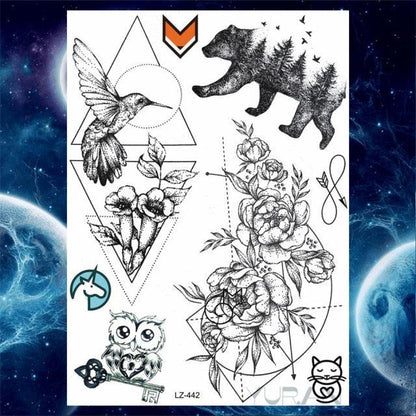 Luxury Colorful Flower Lavender Waterproof Temporary Tattoos Animals Arm Chest Tattoo Stickers Elegant Summer Style For Womens Mens
