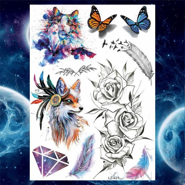 Luxury Colorful Flower Lavender Waterproof Temporary Tattoos Animals Arm Chest Tattoo Stickers Elegant Summer Style For Womens Mens -Temporary tattoos- Melted Glam LLC