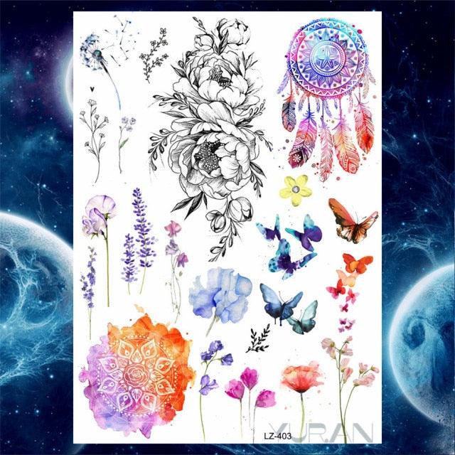 Luxury Colorful Flower Lavender Waterproof Temporary Tattoos Animals Arm Chest Tattoo Stickers Elegant Summer Style For Womens Mens -Temporary tattoos- Melted Glam LLC