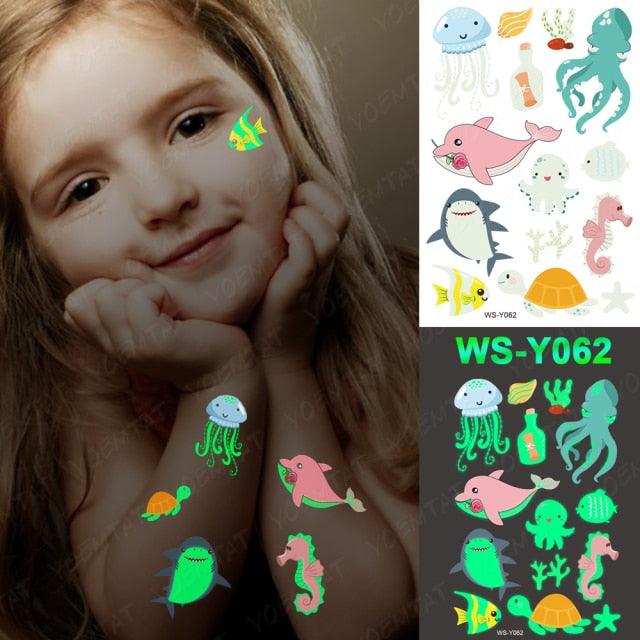 Luxury Luminous Tattoo Stickers Unicorn Stars Temporary Waterproof Luminous Fake Tattoos Stickers Dinosaur Butterfly For Children -Temporary tattoos- Melted Glam LLC
