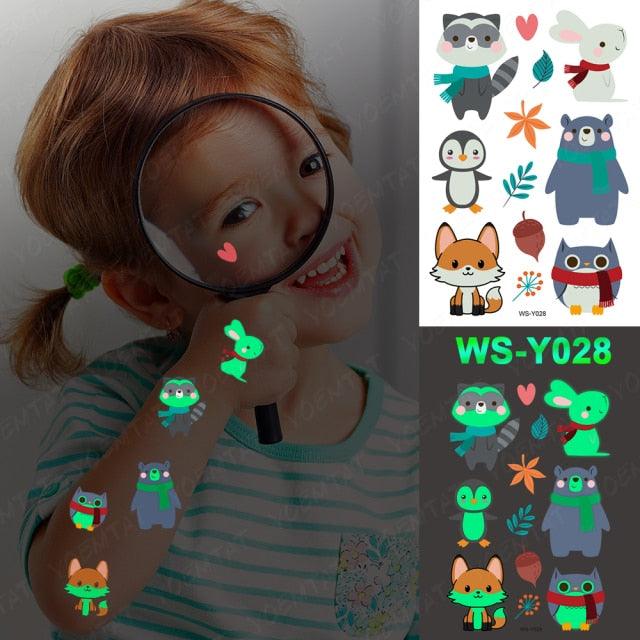 Luxury Luminous Tattoo Stickers Unicorn Stars Temporary Waterproof Luminous Fake Tattoos Stickers Dinosaur Butterfly For Children -Temporary tattoos- Melted Glam LLC