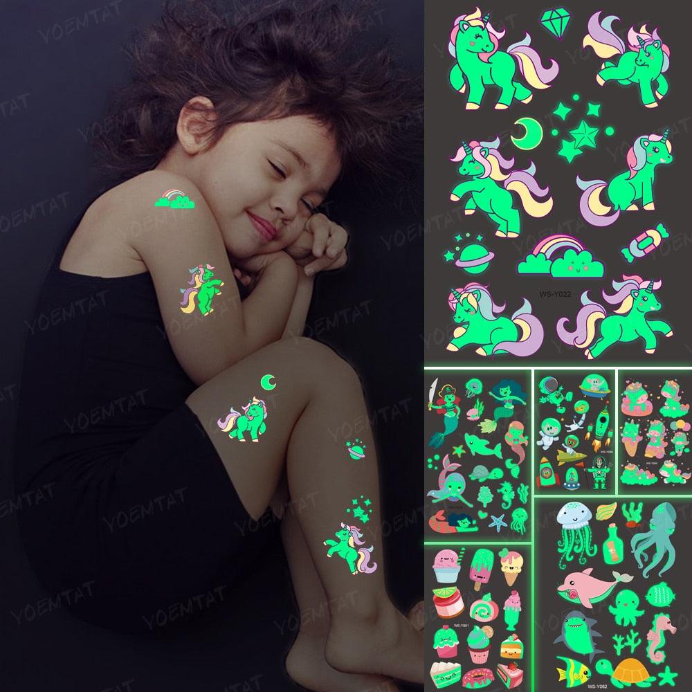 Luxury Luminous Tattoo Stickers Unicorn Stars Temporary Waterproof Luminous Fake Tattoos Stickers Dinosaur Butterfly For Children -Temporary tattoos- Melted Glam LLC