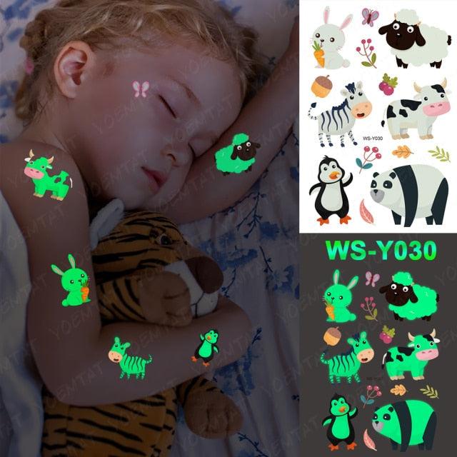 Luxury Luminous Tattoo Stickers Unicorn Stars Temporary Waterproof Luminous Fake Tattoos Stickers Dinosaur Butterfly For Children -Temporary tattoos- Melted Glam LLC