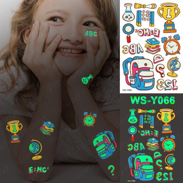 Luxury Luminous Tattoo Stickers Unicorn Stars Temporary Waterproof Luminous Fake Tattoos Stickers Dinosaur Butterfly For Children -Temporary tattoos- Melted Glam LLC