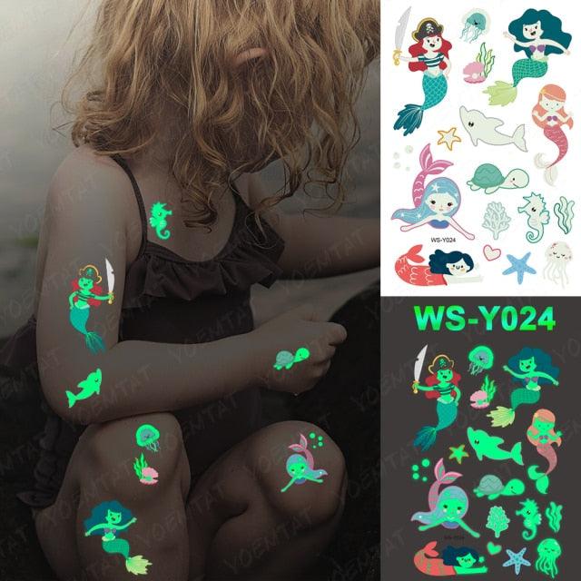 Luxury Luminous Tattoo Stickers Unicorn Stars Temporary Waterproof Luminous Fake Tattoos Stickers Dinosaur Butterfly For Children -Temporary tattoos- Melted Glam LLC
