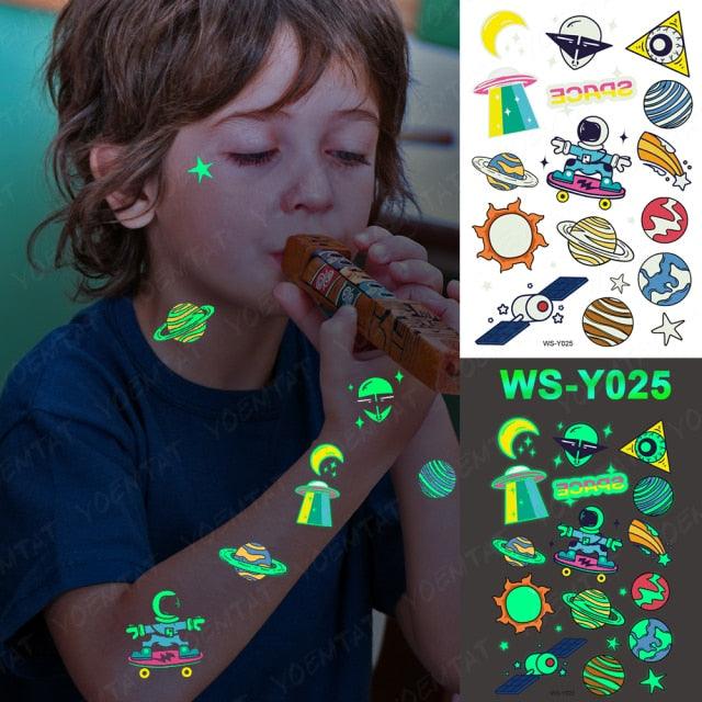 Luxury Luminous Tattoo Stickers Unicorn Stars Temporary Waterproof Luminous Fake Tattoos Stickers Dinosaur Butterfly For Children -Temporary tattoos- Melted Glam LLC