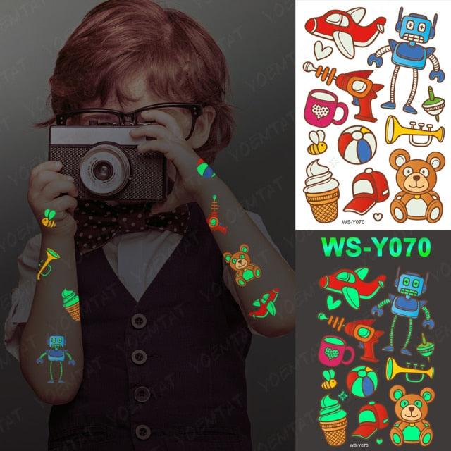 Luxury Luminous Tattoo Stickers Unicorn Stars Temporary Waterproof Luminous Fake Tattoos Stickers Dinosaur Butterfly For Children -Temporary tattoos- Melted Glam LLC