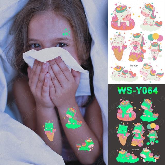 Luxury Luminous Tattoo Stickers Unicorn Stars Temporary Waterproof Luminous Fake Tattoos Stickers Dinosaur Butterfly For Children -Temporary tattoos- Melted Glam LLC