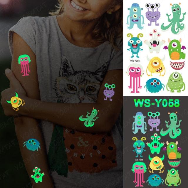 Luxury Luminous Tattoo Stickers Unicorn Stars Temporary Waterproof Luminous Fake Tattoos Stickers Dinosaur Butterfly For Children -Temporary tattoos- Melted Glam LLC