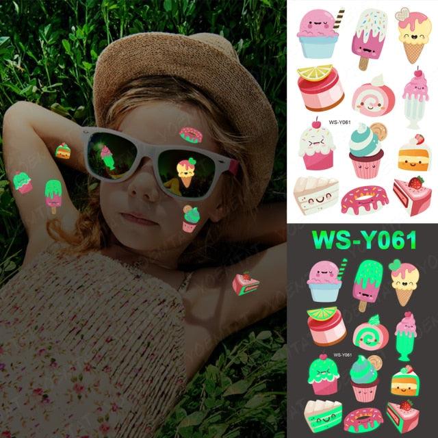 Luxury Luminous Tattoo Stickers Unicorn Stars Temporary Waterproof Luminous Fake Tattoos Stickers Dinosaur Butterfly For Children -Temporary tattoos- Melted Glam LLC