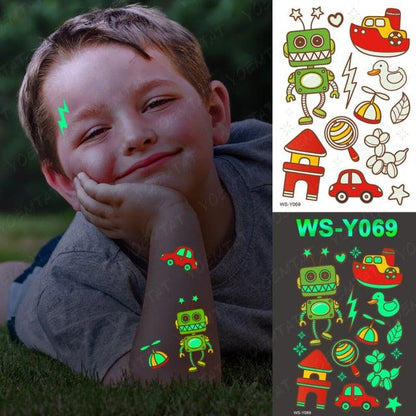 Luxury Luminous Tattoo Stickers Unicorn Stars Temporary Waterproof Luminous Fake Tattoos Stickers Dinosaur Butterfly For Children