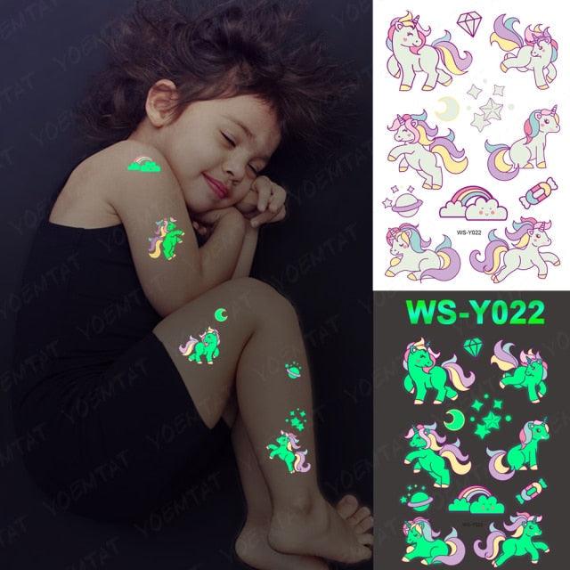 Luxury Luminous Tattoo Stickers Unicorn Stars Temporary Waterproof Luminous Fake Tattoos Stickers Dinosaur Butterfly For Children -Temporary tattoos- Melted Glam LLC