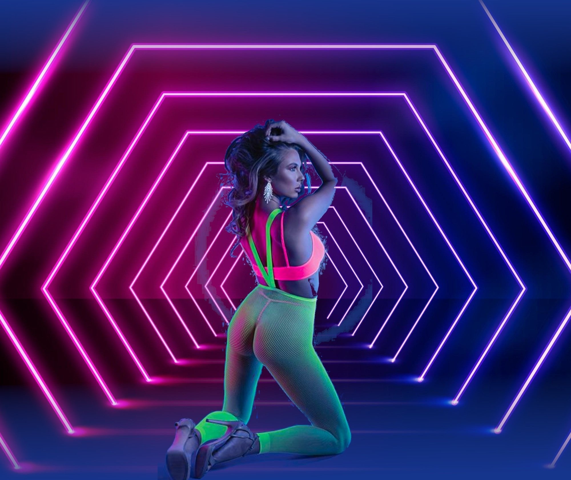 Glow Come Alive Rave Outfit Set with Suspender, Pants, Bralette & G-String -Rave Outfit Set- Melted Glam LLC
