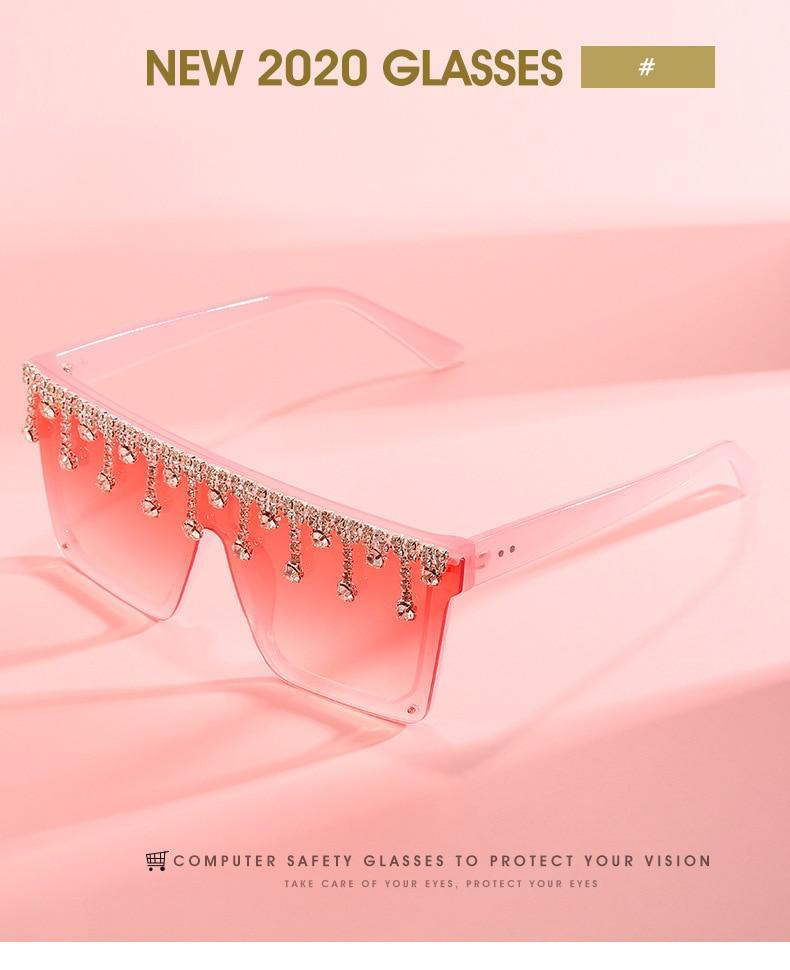 Oversize Square Crystal Sunglasses, Flat Top Oversized Sunglasses In Different Shades New Sun Wear Crystal Diamond Luxury Style Shades -Sunglasses- Melted Glam LLC