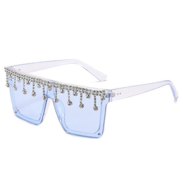 Oversize Square Crystal Sunglasses, Flat Top Oversized Sunglasses In Different Shades New Sun Wear Crystal Diamond Luxury Style Shades -Sunglasses- Melted Glam LLC