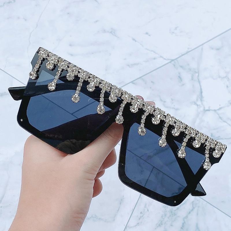 Oversize Square Crystal Sunglasses, Flat Top Oversized Sunglasses In Different Shades New Sun Wear Crystal Diamond Luxury Style Shades -Sunglasses- Melted Glam LLC