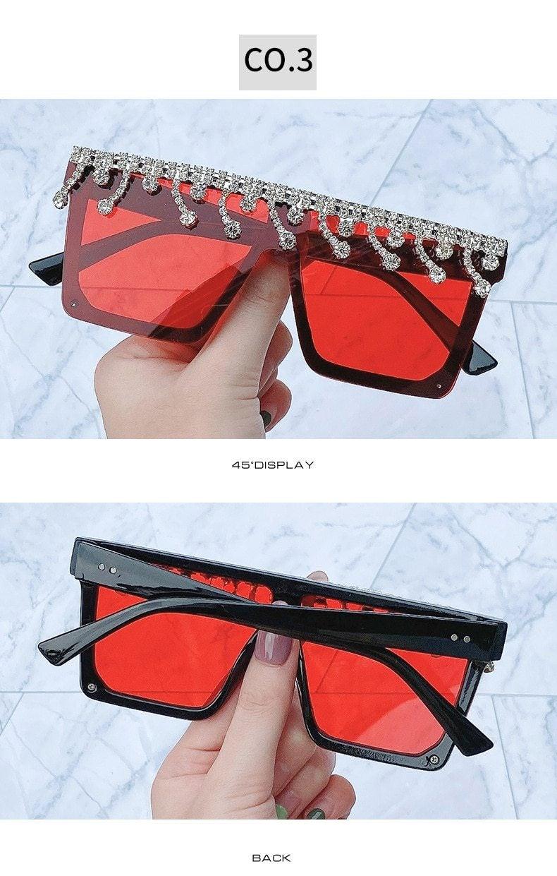 Oversize Square Crystal Sunglasses, Flat Top Oversized Sunglasses In Different Shades New Sun Wear Crystal Diamond Luxury Style Shades -Sunglasses- Melted Glam LLC