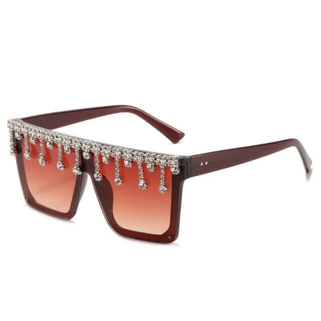 Oversize Square Crystal Sunglasses, Flat Top Oversized Sunglasses In Different Shades New Sun Wear Crystal Diamond Luxury Style Shades -Sunglasses- Melted Glam LLC