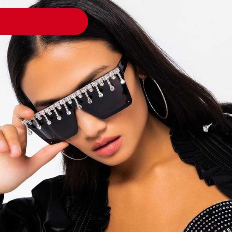 Oversize Square Crystal Sunglasses, Flat Top Oversized Sunglasses In Different Shades New Sun Wear Crystal Diamond Luxury Style Shades -Sunglasses- Melted Glam LLC