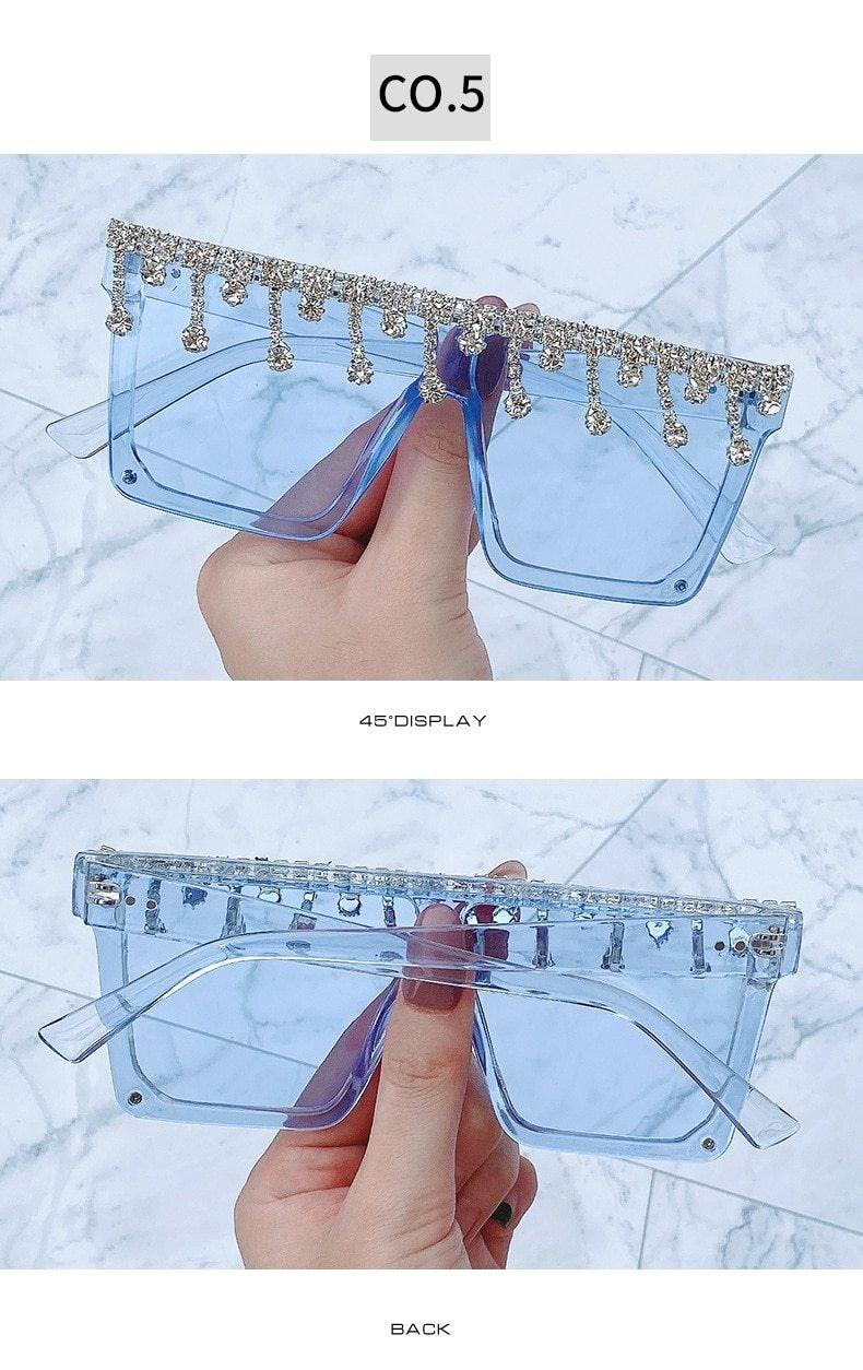 Oversize Square Crystal Sunglasses, Flat Top Oversized Sunglasses In Different Shades New Sun Wear Crystal Diamond Luxury Style Shades -Sunglasses- Melted Glam LLC