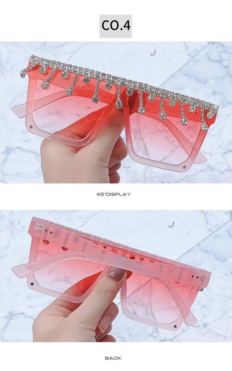 Oversize Square Crystal Sunglasses, Flat Top Oversized Sunglasses In Different Shades New Sun Wear Crystal Diamond Luxury Style Shades -Sunglasses- Melted Glam LLC