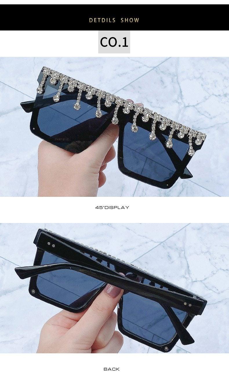 Oversize Square Crystal Sunglasses, Flat Top Oversized Sunglasses In Different Shades New Sun Wear Crystal Diamond Luxury Style Shades -Sunglasses- Melted Glam LLC