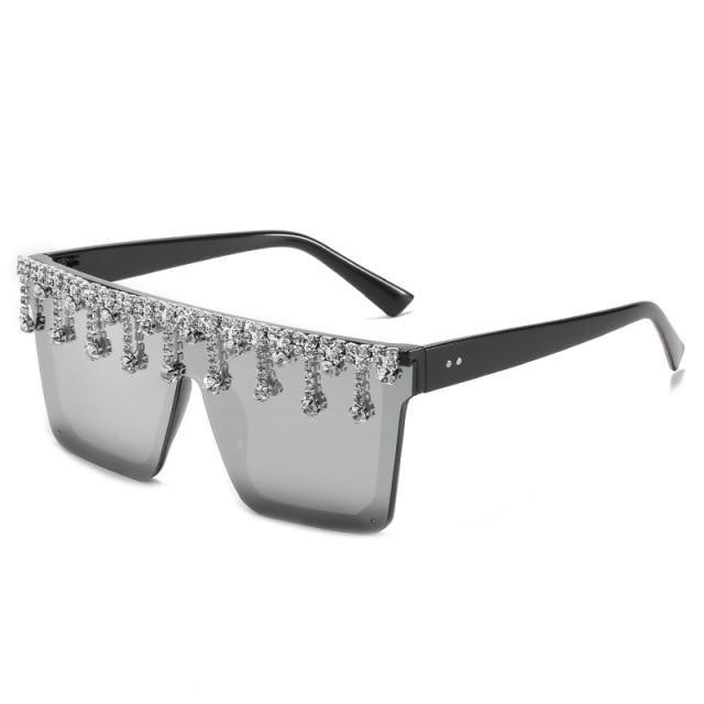 Oversize Square Crystal Sunglasses, Flat Top Oversized Sunglasses In Different Shades New Sun Wear Crystal Diamond Luxury Style Shades -Sunglasses- Melted Glam LLC