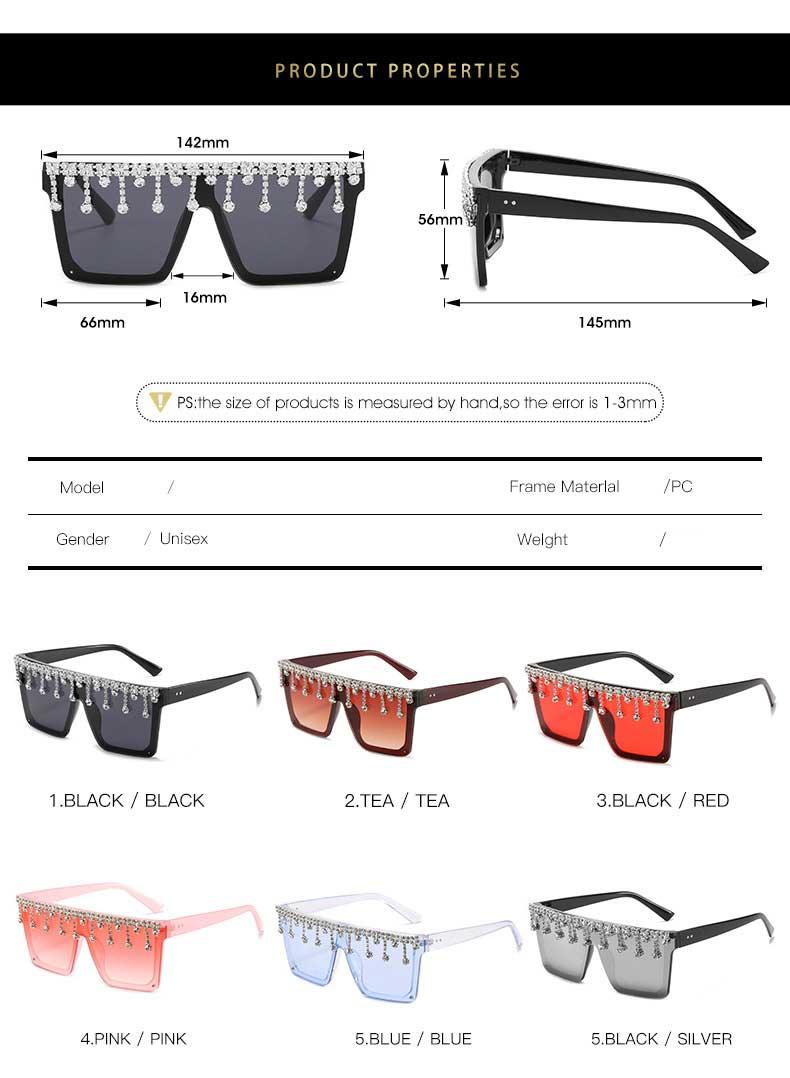 Oversize Square Crystal Sunglasses, Flat Top Oversized Sunglasses In Different Shades New Sun Wear Crystal Diamond Luxury Style Shades -Sunglasses- Melted Glam LLC