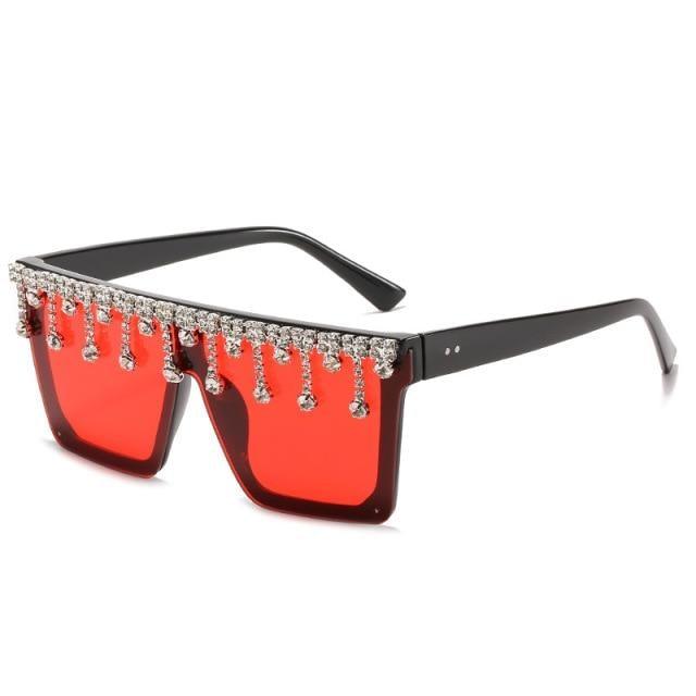 Oversize Square Crystal Sunglasses, Flat Top Oversized Sunglasses In Different Shades New Sun Wear Crystal Diamond Luxury Style Shades -Sunglasses- Melted Glam LLC